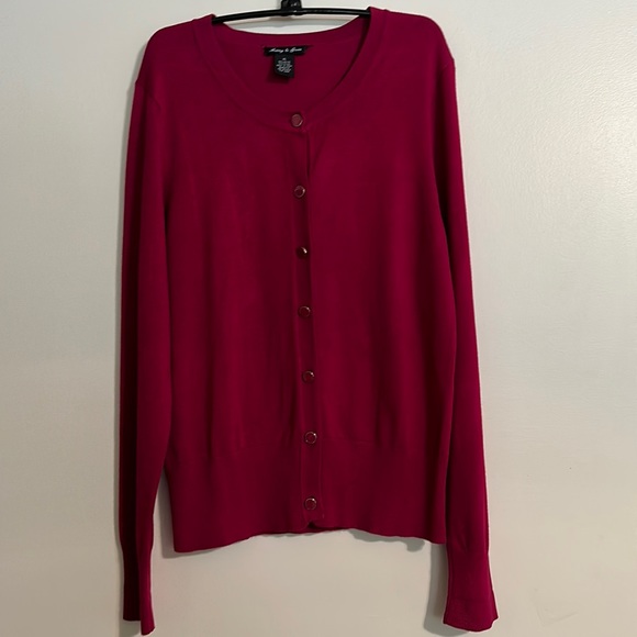 Audrey & Grace Sweaters - Audrey & Grace Raspberry Crew Neck Button Front Cardigan Sweater, Size XL